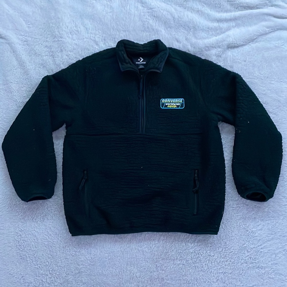 Black Vintage Fluffy Converse Quarter-zip